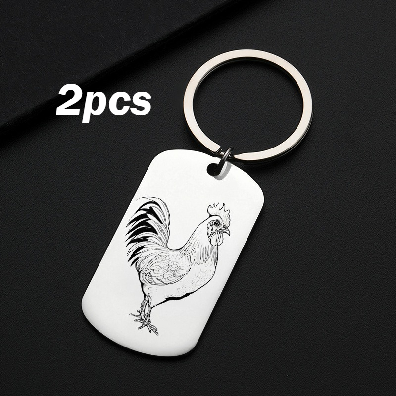 TEMU 2 Creative Rooster Pattern Keychains Made Of Metal, Featuring Exquisite Black And White Line Art With An Animal Theme. Everyday Use Or Special