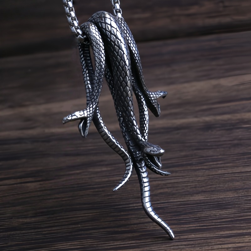 TEMU 1pc Creative Three-snake Shaped 316l Stainless Steel Pendant Necklace, Animal-inspired Special Accessories, Hip-hop Street Style Cool And