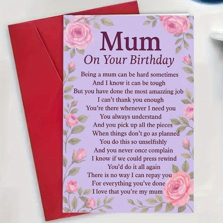 TEMU Carte d'anniversaire 1 pièce pour maman exprimant gratitude et , parfaite comme cadeau attentionné pour les occasions spéciales pour montrer son