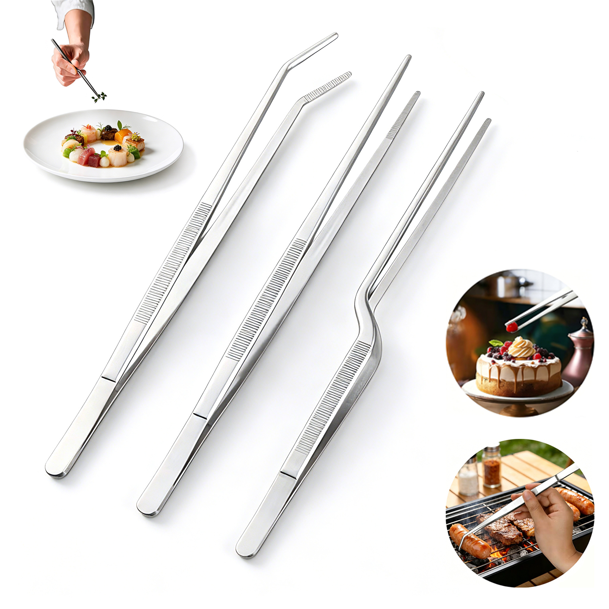 TEMU 3 pinces à pâtisserie, à gâteau, à cuisiner, outils de décoration, pinces à viande en acier inoxydable, gadgets de cuisine, camping air et -,