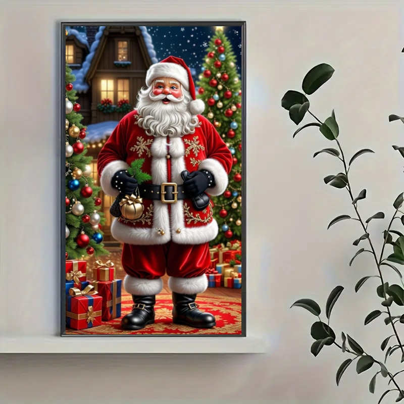 TEMU Nouveau Kit de Peinture Diamant 5D DIY pour Adulte - Ensemble de Peinture Diamant Père Noël Réveillon de Noël, Enneigé, Pin, de Fêtes avec Boîte