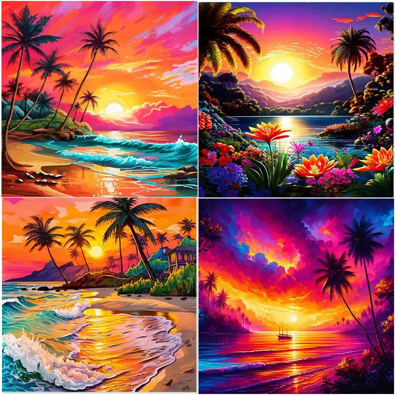 TEMU 4 Kits de Peinture Diamant - Motif Paysage au , Complet avec Outils, Convient aux Débutants, Artisanat d'Art, Idéal pour la Décoration Murale de