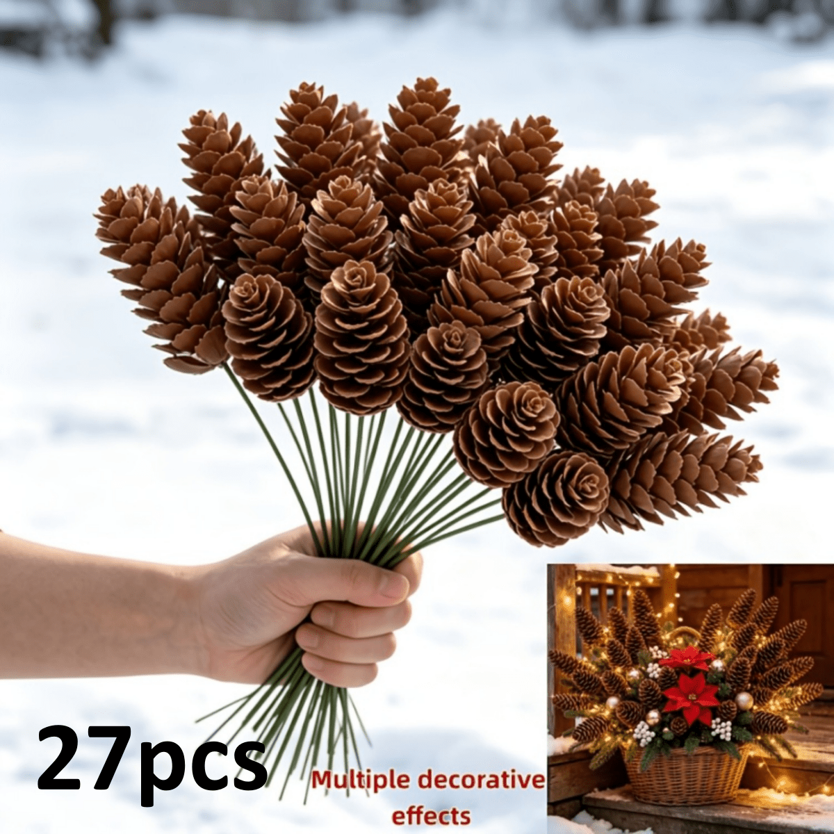 TEMU 27pcs Artificial Christmas Pine Cones, Decorated With Pine Cones For Christmas Holidays. Suitable For Vase Flower Arrangement, Door Hanging