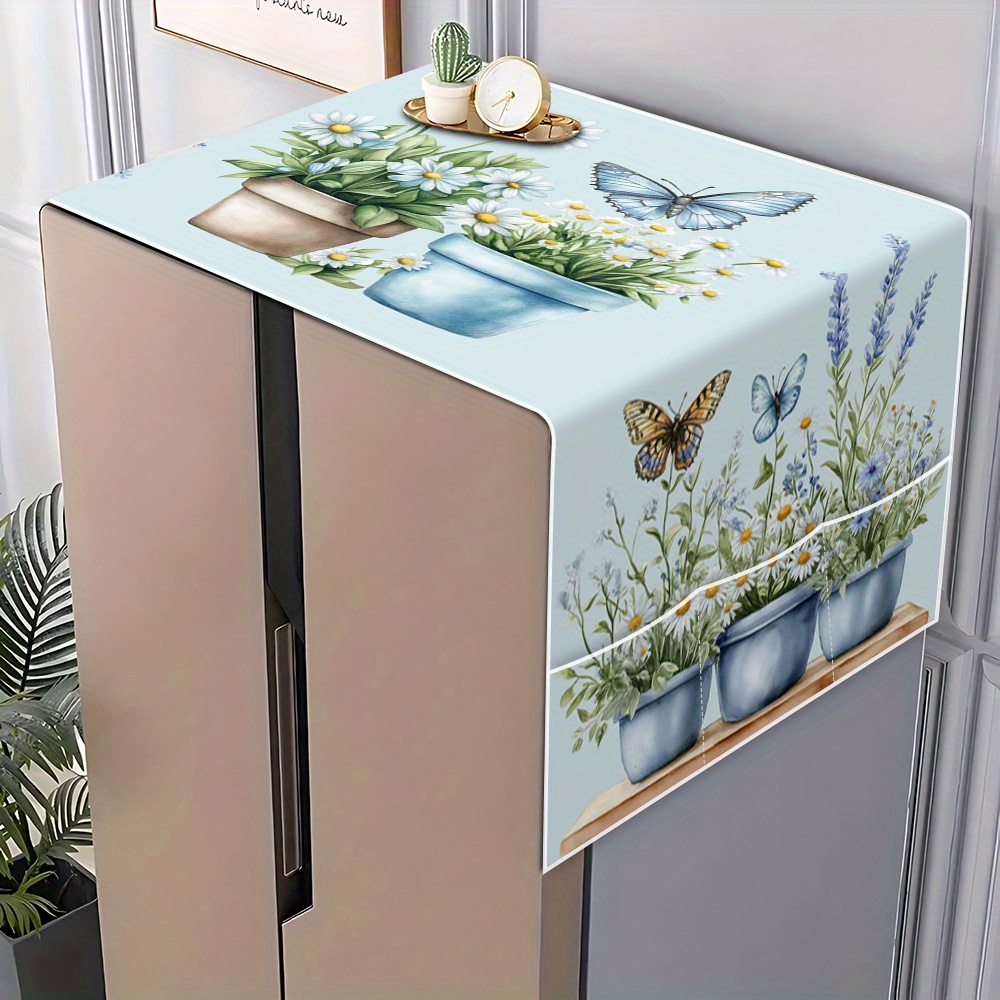 TEMU 1pc Watercolor Style Floral Pattern Refrigerator Cover, Tablecloth With Storage Bag, Microwave Cover, Home Use Fridge Lid, Accommodates Cleaning
