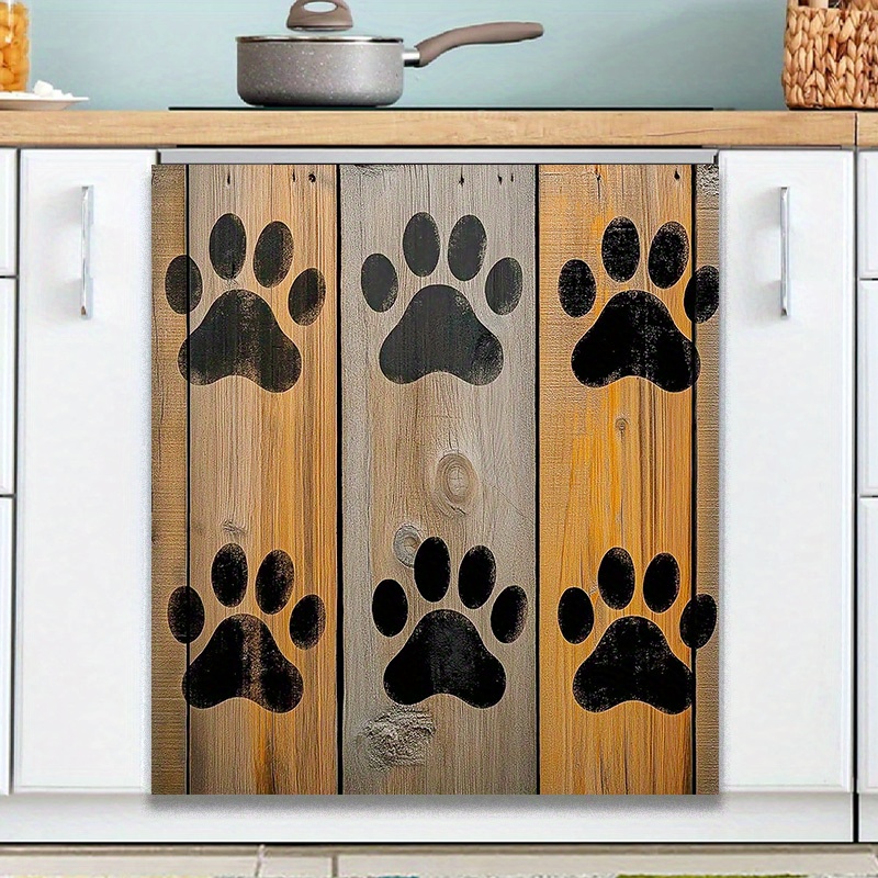 2D Plat - 1pc Autocollant Magnétique Vertical en PVC pour Porte de Lave-Vaisselle, Fond en Bois 2D avec Motif d   de   de   Noir, Autocollant Magnétique pour Porte, Imperméable et   à la Saleté, Facile à Nettoyer, Adsorption Magnétique Réutilisable