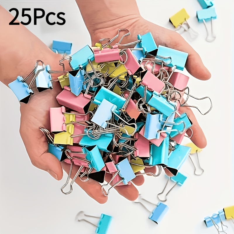 TEMU 25pcs Random Color Binder Clips, Metal Paper Clamps, Rust Resistant With . Perfect For Home Office Organization, School Art Projects, Craft