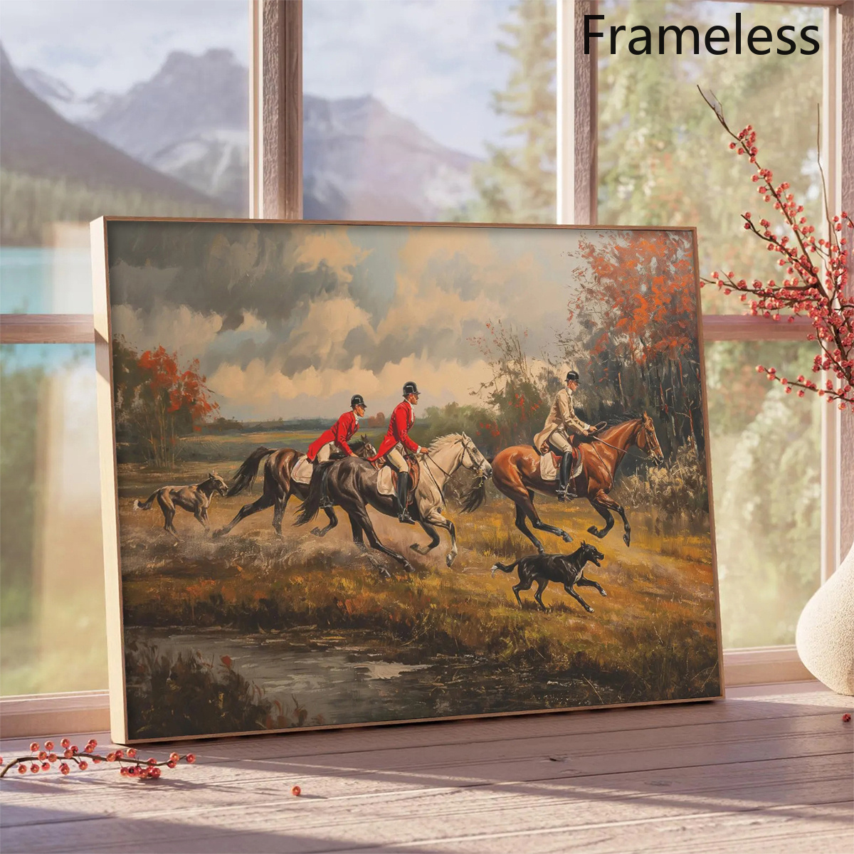 TEMU 2d Flat, 2d Flat, 1pc Vintage Fox Hunting Equestrian Wall Art Poster - Vertical Vintage Hunting Scene With Horses, Classic Canvas Print For