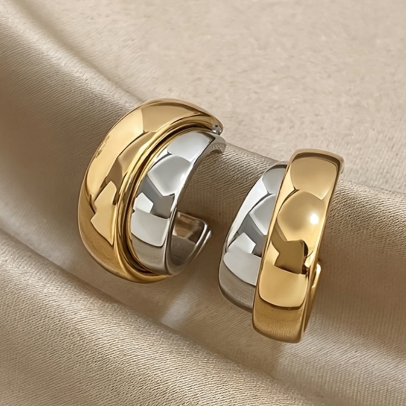 TEMU Temperament Personality Double Layer Color Blocking Shape Earrings For Women Banquet Casual Fashion Metallic Style Earrings Jewelry