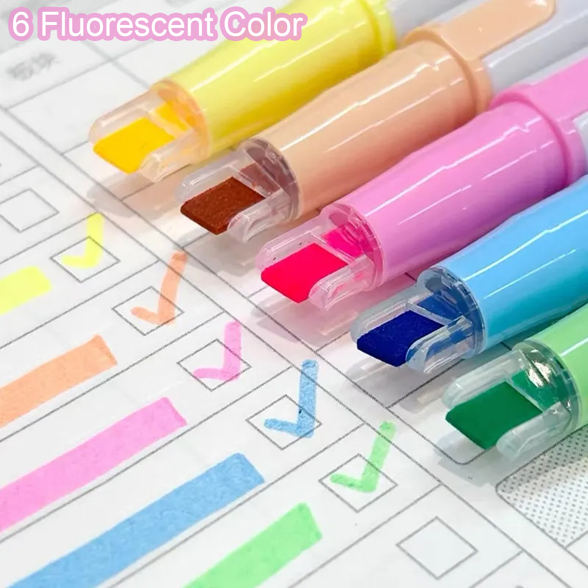 TEMU 5pcs Dual Tip Highlighters With Guide Rail Design - Fine & Chisel Tip Quick-dry No Bleed Pastel Markers Suitable For School, Office, Planner,