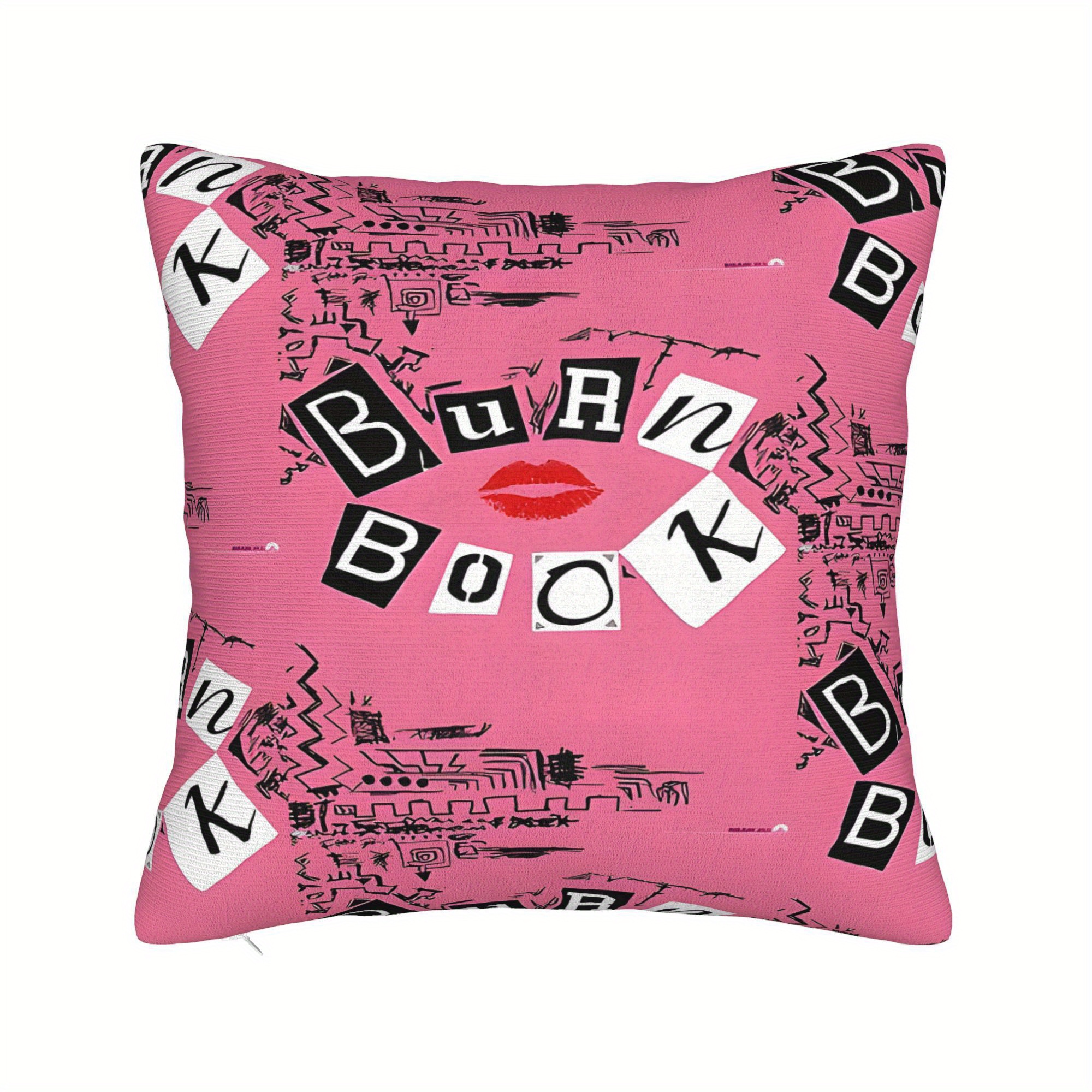 

1pc "burn Book" Pop Art Decorative Pillowcase - Vibrant Pink With Black Text, Zipper Closure, Machine Washable, Polyester, Ideal For Living Room & Bedroom Decor (no Insert Included)