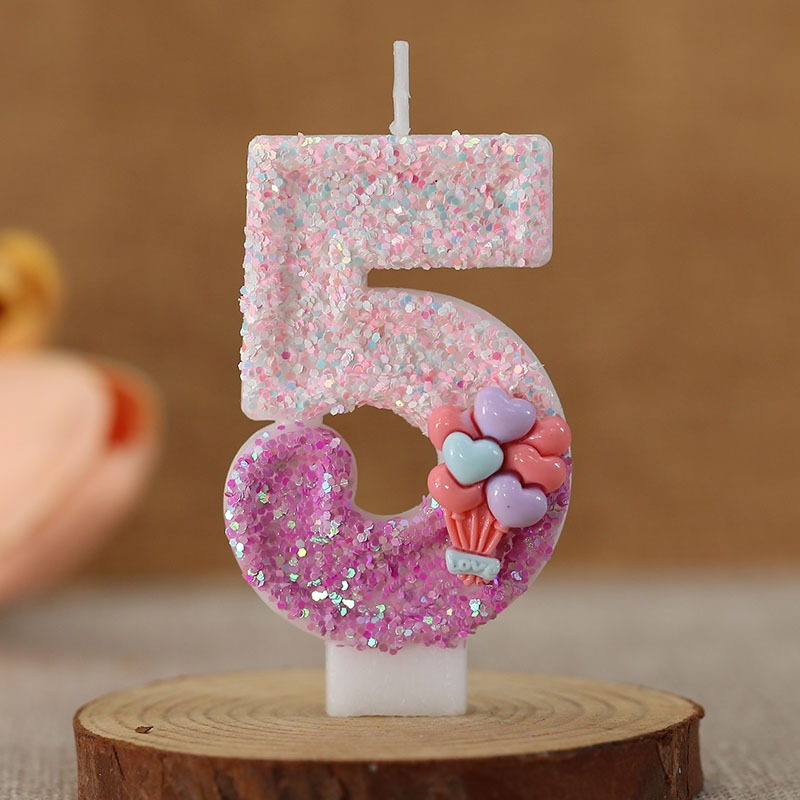 Image of Creative Handmade Number Candle 0-9 Birthday Candle Party Cake Decoration Glitter Balloon Accessories Decorative Candle