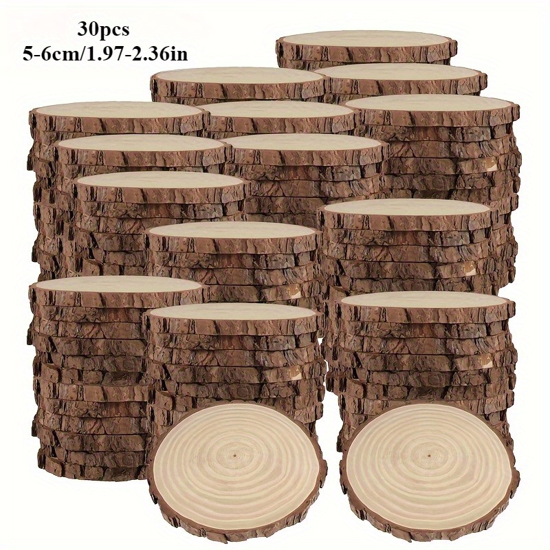 30pcs of wood chips 5 6cm unpunched natural unfinished logs chips round wood circles for   diy handicrafts with bark valentines day mothers day country wedding decorations christmas decorations