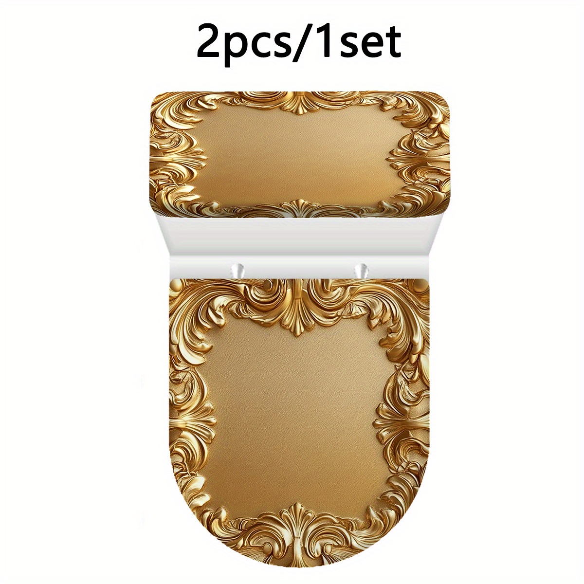 E-shop 1 Set Luxuriöser Goldtexturierter Dekorativer Toilettenspülkastendeckel Toilettensitzbezug-Set, Glattes Faserstoff-Toilettenspülkastendeckel,