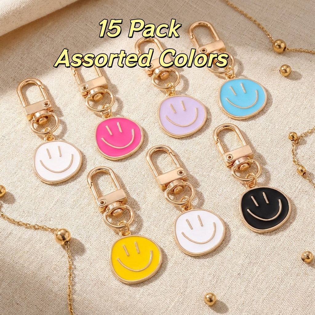 TEMU Regalo /Lui 15 portachiavi con sorridente, badge facile happy, decorazione creativa per borsa da scuola, piccolo regalo di amicizia e per feste,