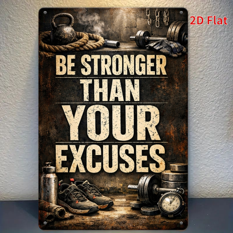 TEMU 2d Flat, [2dflat]1pcs 30x20cm- Vintage Gym Stronger Metal Tin Sign, Than Your Quote, Retro Bodybuilding Wall Decor For Fitness Room, 2d Flat