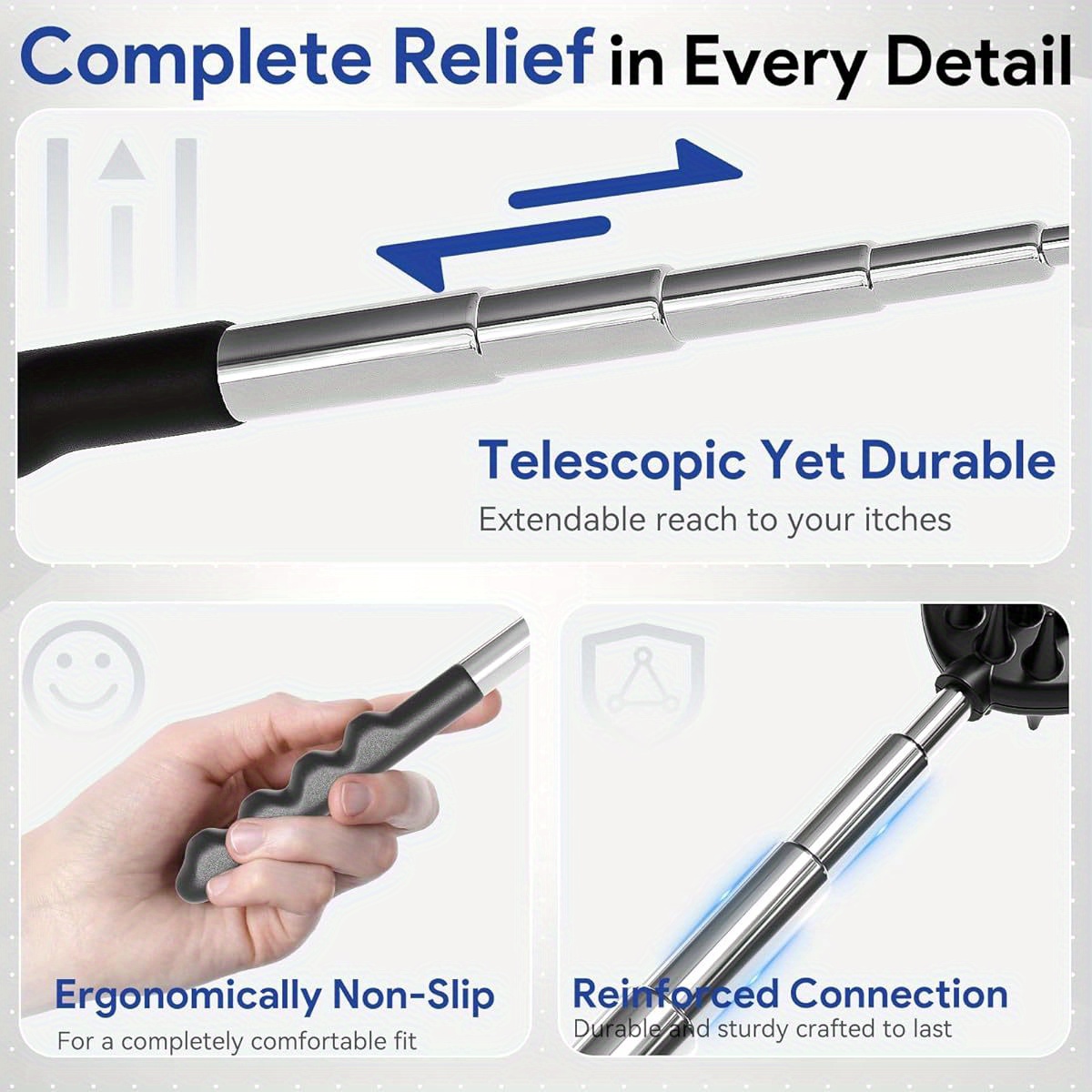 4pcs versatile back scratcher hers day dad gifts for men portable telescoping   massager tool with different heads and rubber handle cool items   gadgets for men Product details 5