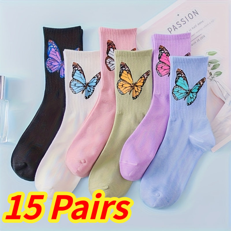 Image of 15 Pairs Women's Print Mid-calf Socks - Suitable For Daily Wear, Tights, Hand Washable Casual Socks For, Office, Everyday Use (no Dryer)