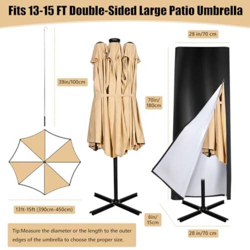 patio umbrella covers 420d waterproof windproof outdoor umbrella cover fits 13 15ft with zipper and rod all weather protection for outdoor patio garden deck umbrellas