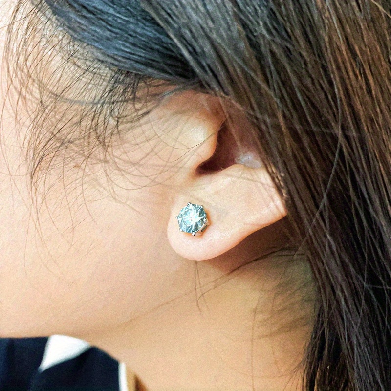 Women's Light Blue Moissanite Stud Earrings, Anniversary Gift