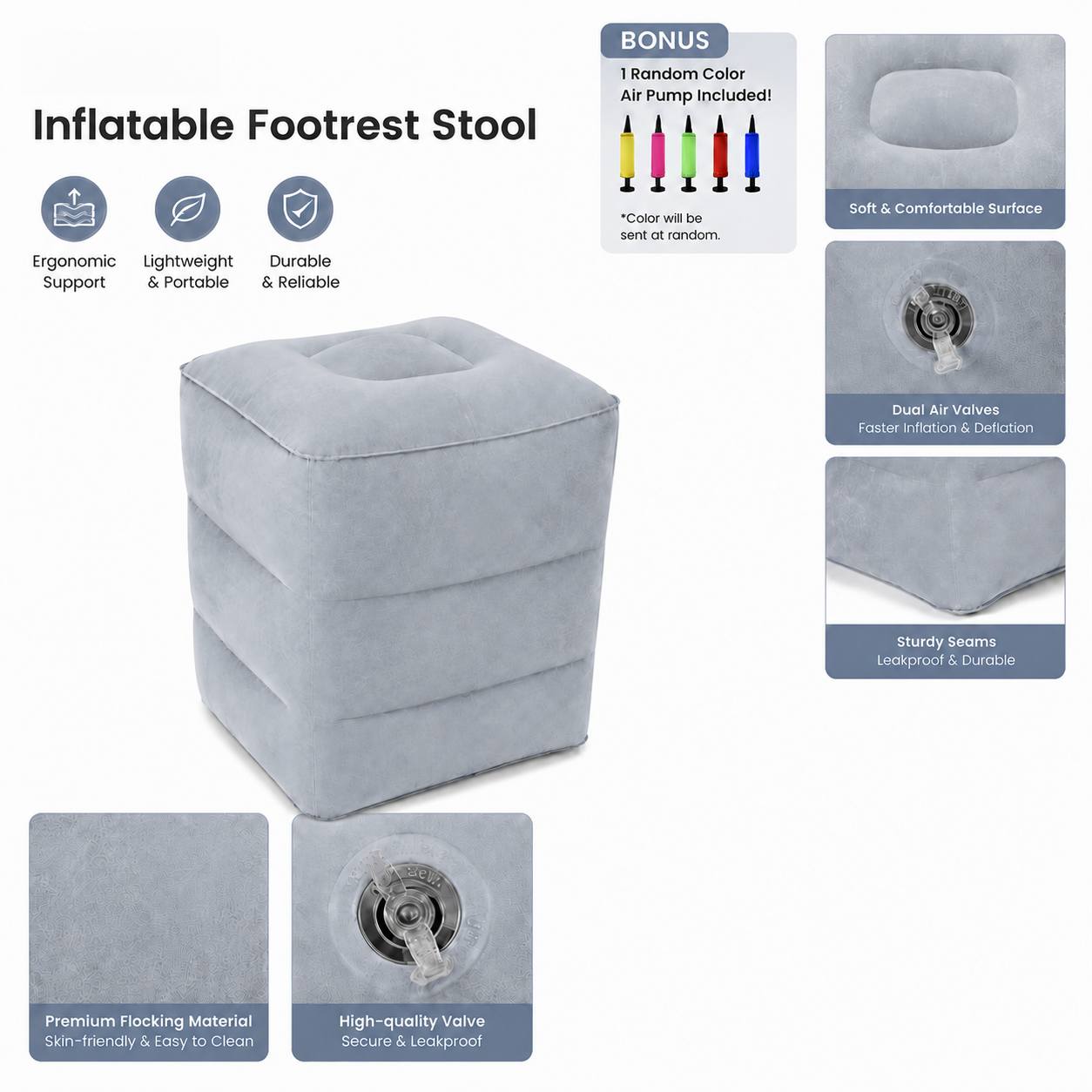 TEMU 3-layer Thick Inflatable Footrest, Plush Fabric Soft And Skin-friendly, Inflatable , Foldable Storage After Deflation, Inflatable Portable