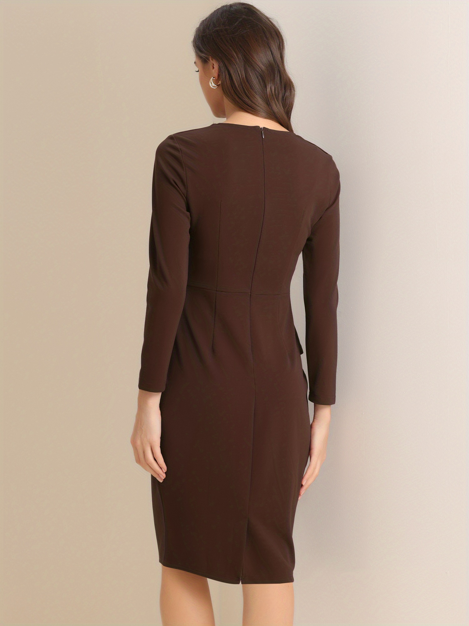 brown pencil dress Chestnut Bloom Dress  Brown Abstract Floral Pencil Dress with Puff Sl   colombobatik