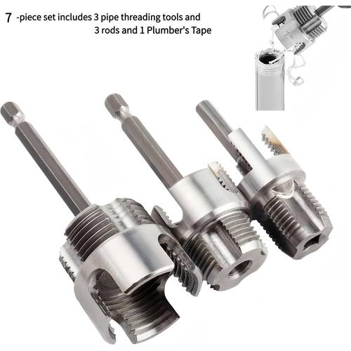 a set of 7pcs powerful threading tools suitable for internal and external threads designed for use with drill presses and electric drills ideal for threading 1 2 3 4 and 1 inch pvc or plastic pipes random pole color