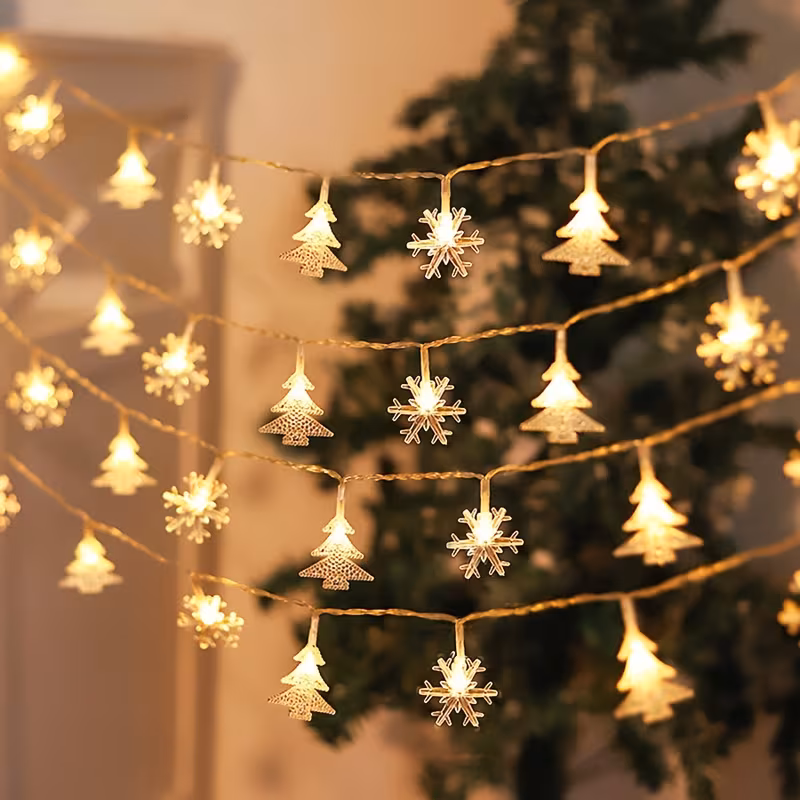 1 set of snowflake and christmas tree shaped led string lights plastic material battery powered batteries not included suitable for decorations for christmas thanksgiving new year and weddings Product details 2