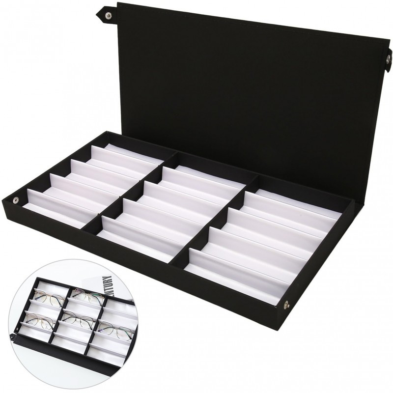 Image of 15-grid Shockproof Eyeglass & Glasses Storage Box With Lid - Wood Frame, No Eyewear Organizer Suitable For Home, Office & Optician Use - Glasses For Multiple Pairs