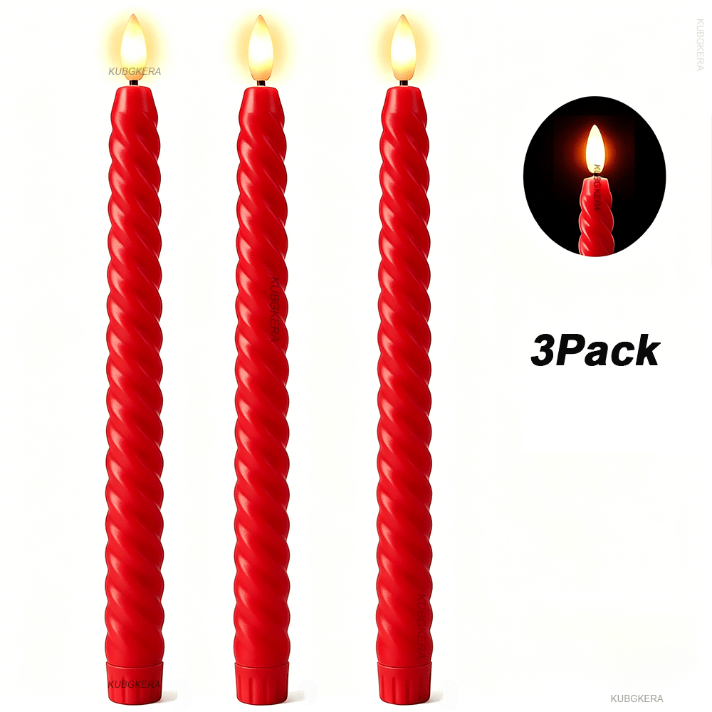 TEMU 3pcs Realistic Flameless Led Taper Candles With Long Pole, Battery Operated Candlesticks With 3d Flame Flickering Effect, Warm Yellow Glow Fake