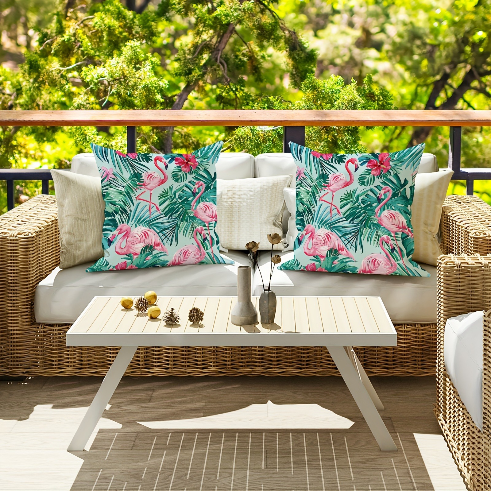 2pcs tropical flamingo palm leaf outdoor pillow covers 18x18