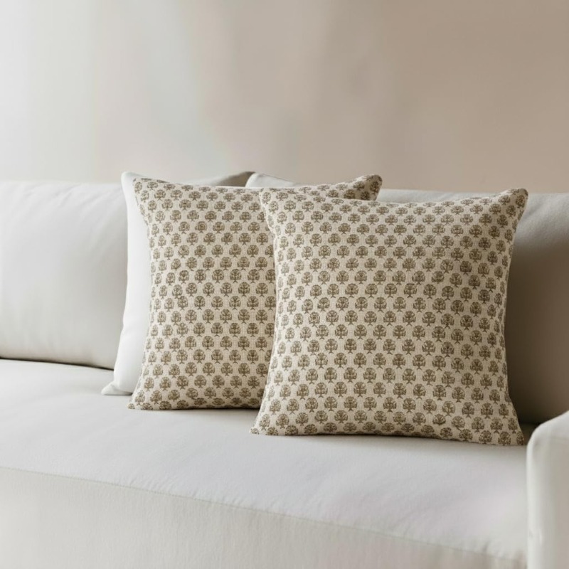 TEMU 2d Flat 2pcs Vintage Floral Print Pillowcases, Light Beige Base With Brown Repeated Plant Patterns, Double-sided Print, Featuring Retro Texture,