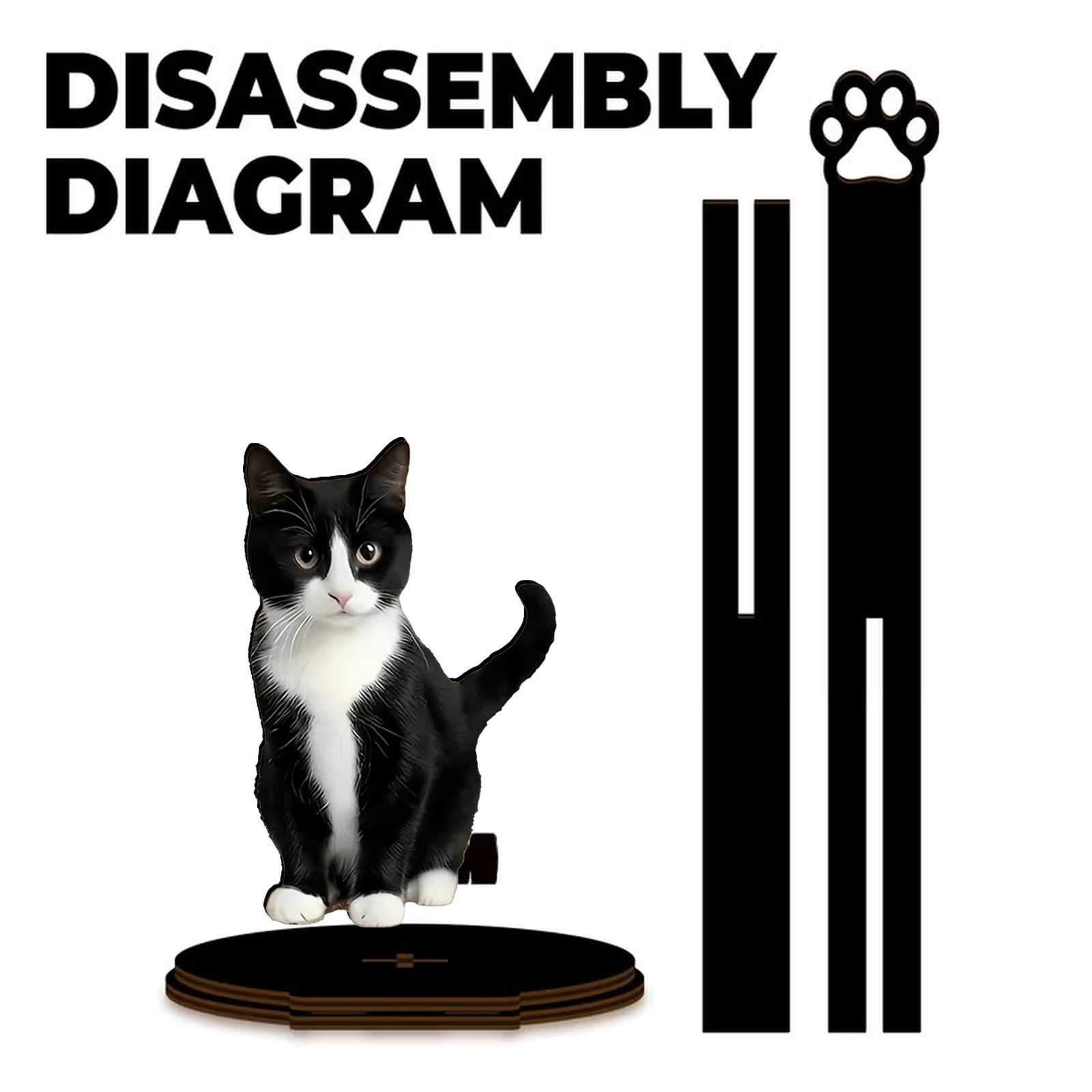 Image of A Kitchen Towel Rack, Designed As A Cute Black And Cat Shape, Made Of Wood. It Features A Single Layer For Placing Cloths And Stands Upright