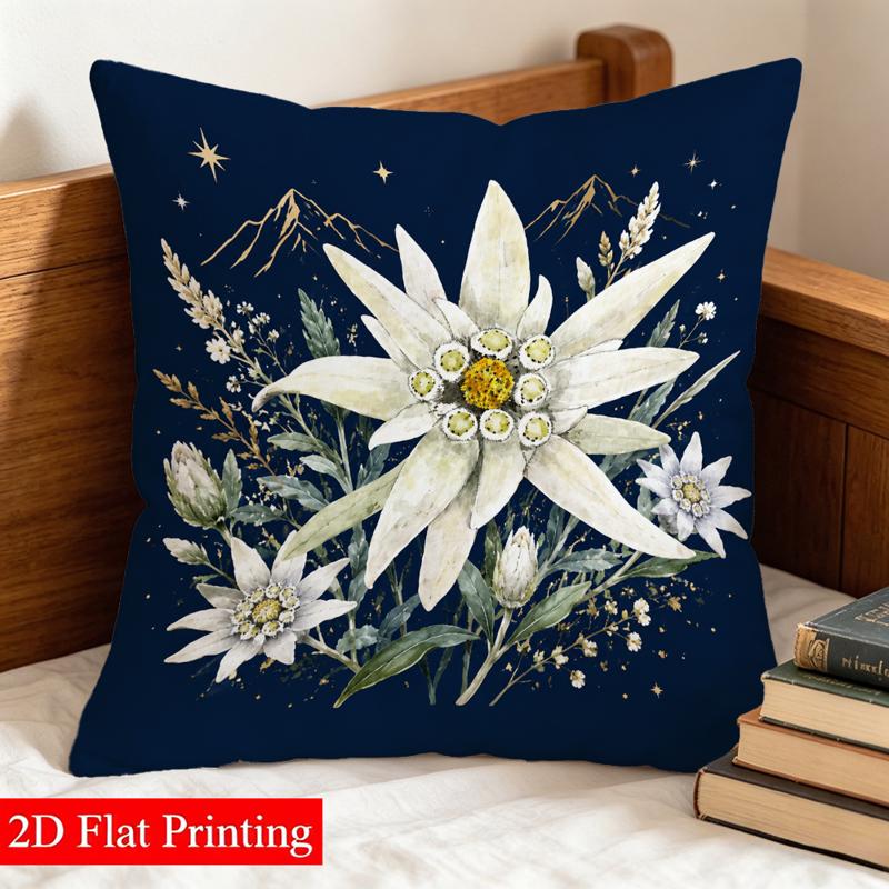 TEMU Decoratieve kussensloop met 2D platte bedrukking, dubbelzijdig bedrukt, 45x45cm, van de dalen bloem & bergpatroon, voor woonkamer, slaapkamer,