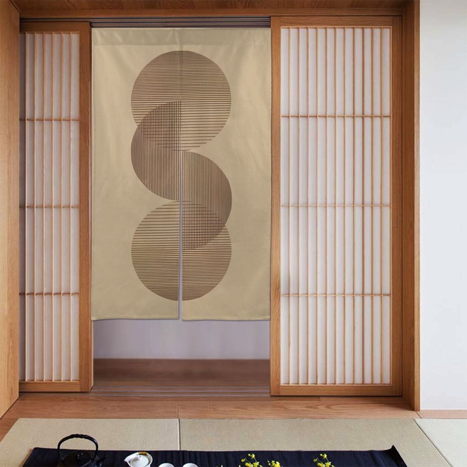 TEMU 1pc Round Element Door Curtain, Size 34inch X 56inch, Light-blocking Partition Curtain, Japanese Home Decoration, Bathroom Door Curtain, Bedroom