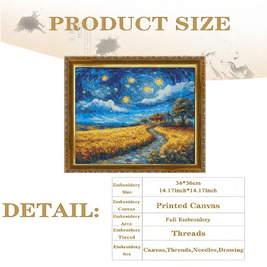 Counted Cross Stitch Kit: Van Gogh Starry Night Embroidery Pattern