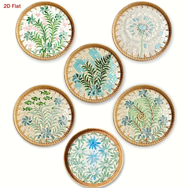 TEMU Juego de 6 posavasos de madera con diseño tejido , ideales para tazas de café y bebidas, perfectos para reuniones en casa, cafeterías, oficinas,