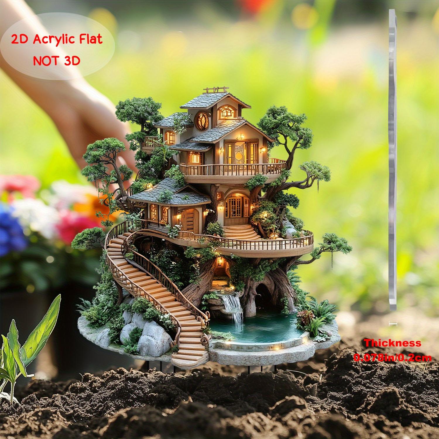 TEMU 2d Flat, [2d Flat] 2d Flat, 1pc Bohemian-style Fairy Treehouse Decorative Garden Stake, Made Of Plastic, Vibrant Outdoor Garden, Lawn, And Yard