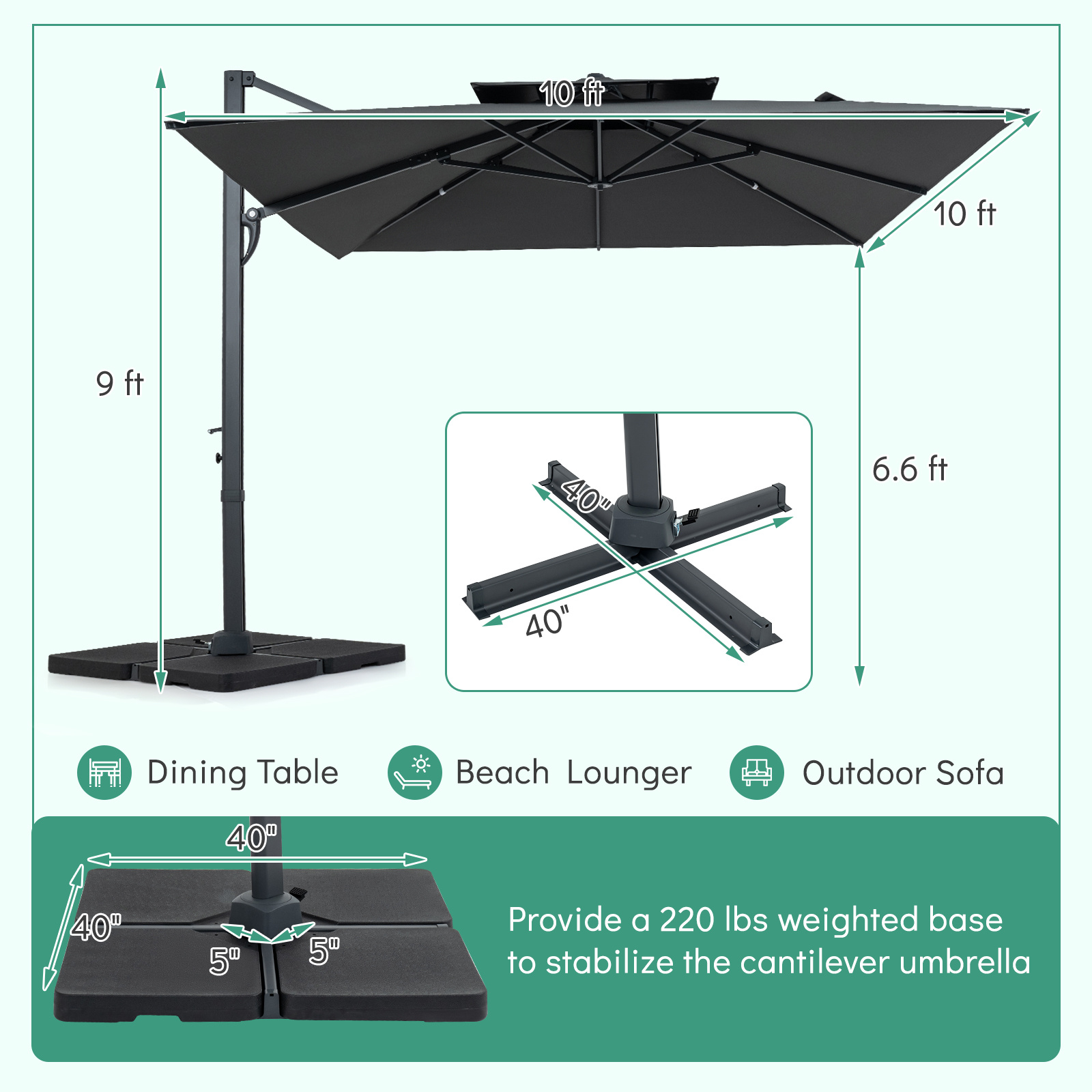 large heavy duty 10  offset patio umbrella with 360 rotating canopy cross base air   sturdy ribs offset suitable for   deck outdoor sun shade fabric
