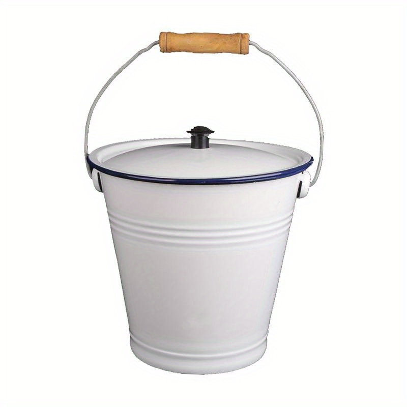 3l thickened enamel bucket with lid durable metal food grade ideal for oil   and chemical storage   kitchen and bathroom use kitchen storage solution sleek white bucket durable metal bucket Product details 1