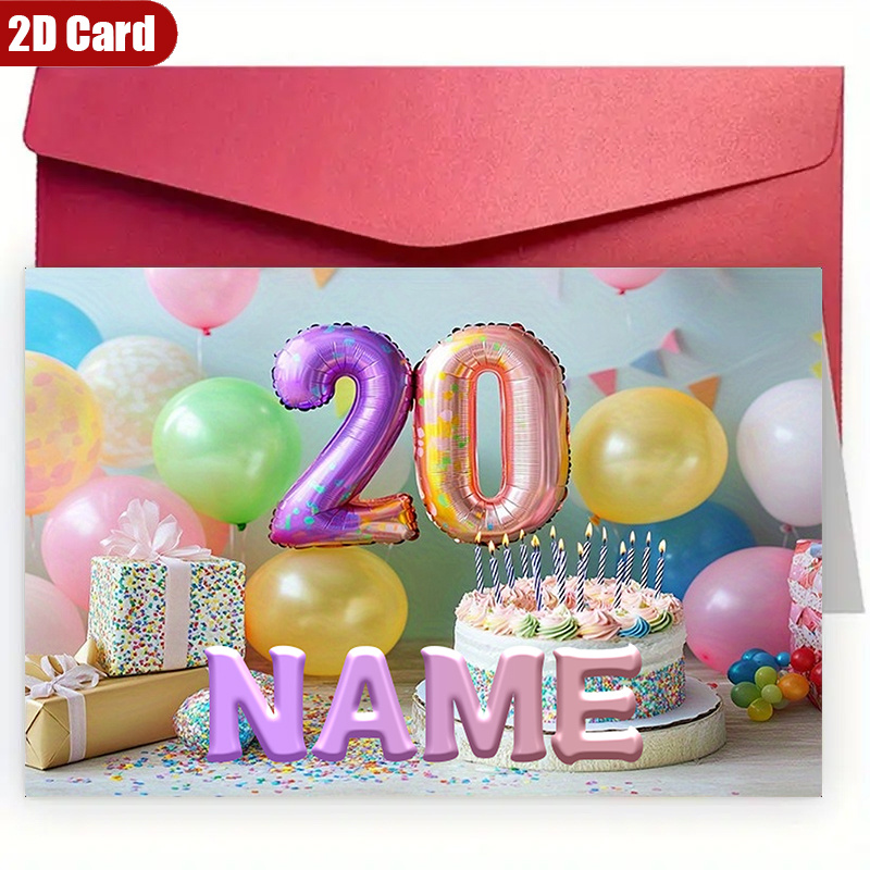 TEMU Personalized 2d Flat Birthday Card - A Custom 20th Birthday Card Featuring A Name And Envelope, From - Couples, Family, - An Excellent Christmas