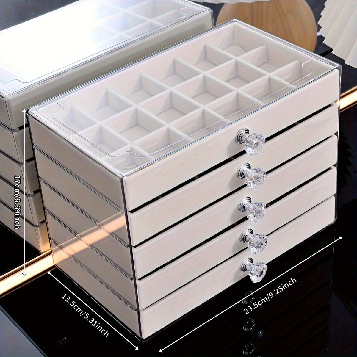 1 multi function transparent desktop large capacity drawer jewelry box bracelet bracelet earring ring storage box multi layer partition watch storage box ring box earring storage box necklace storage rack earring storage box jewelry storage bo Product details 12