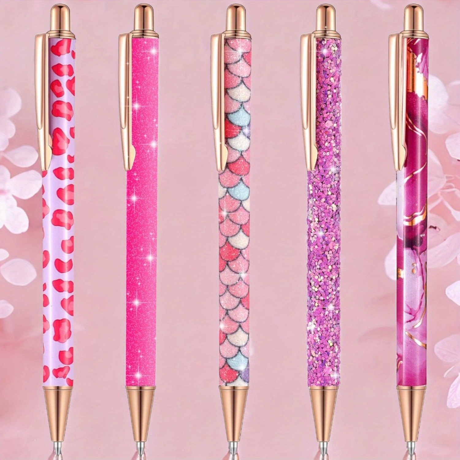 

5-Pack Stylos à bille rétractables - Stylos à bille en métal à pointe moyenne avec motif à paillettes scintillantes pour , , la et - idéal pour les adultes et les adolescents (14+)