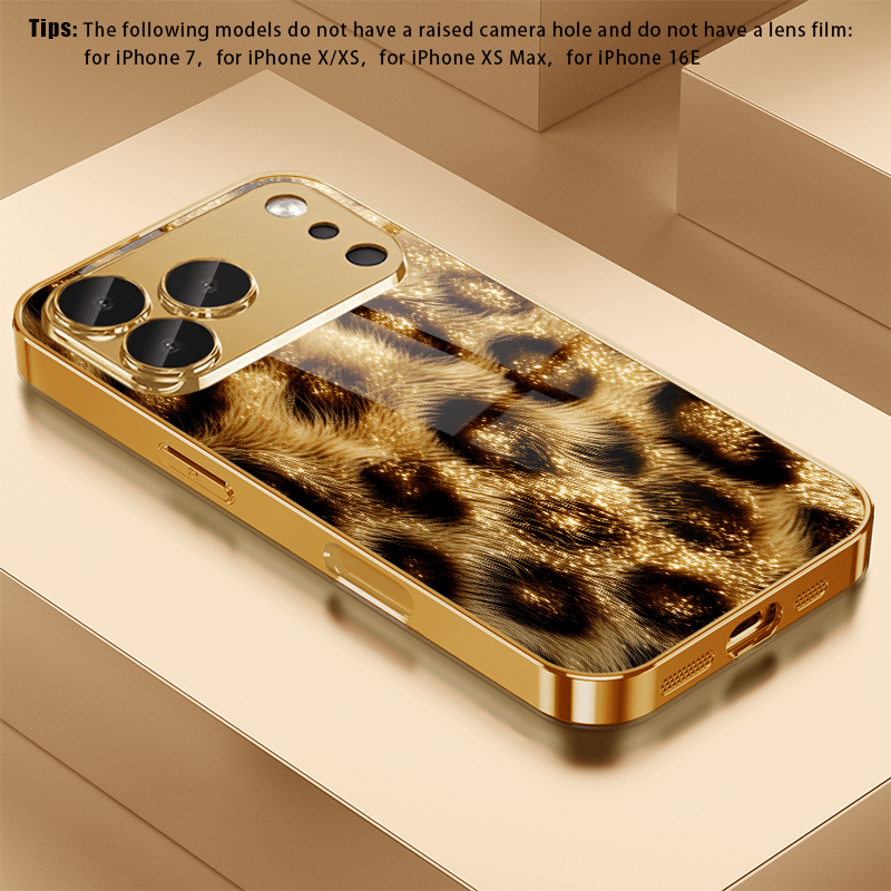 TEMU Phone Case - Print Glitter Pattern Electroplated Tempered Glass Phone Case With Lens Protection For Iphone 17/17pro/17promax/17air,