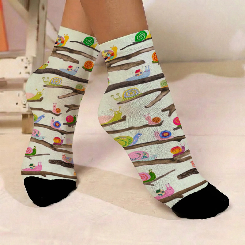 TEMU 1 Pair Of Individual Trendy Socks, Straight Spray Multicolor Snail And Branch Pattern Vivid Multicolor Design, Printed Socks, Comfortable And