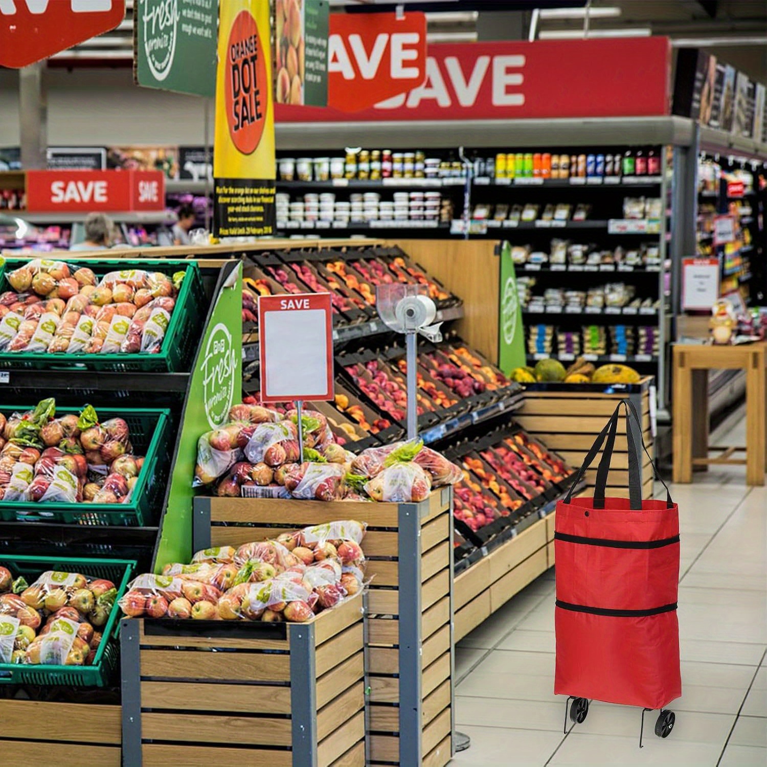 2-in-1 Foldable Shopping Cart, Portable Storage Bag with 55.12LB Capacity, Wheeled Handheld Grocery Trolley, Extra Large Capacity Backpackable Stroller, Suitable for Home Use, Supermarket Shopping Bags, Travel Camping