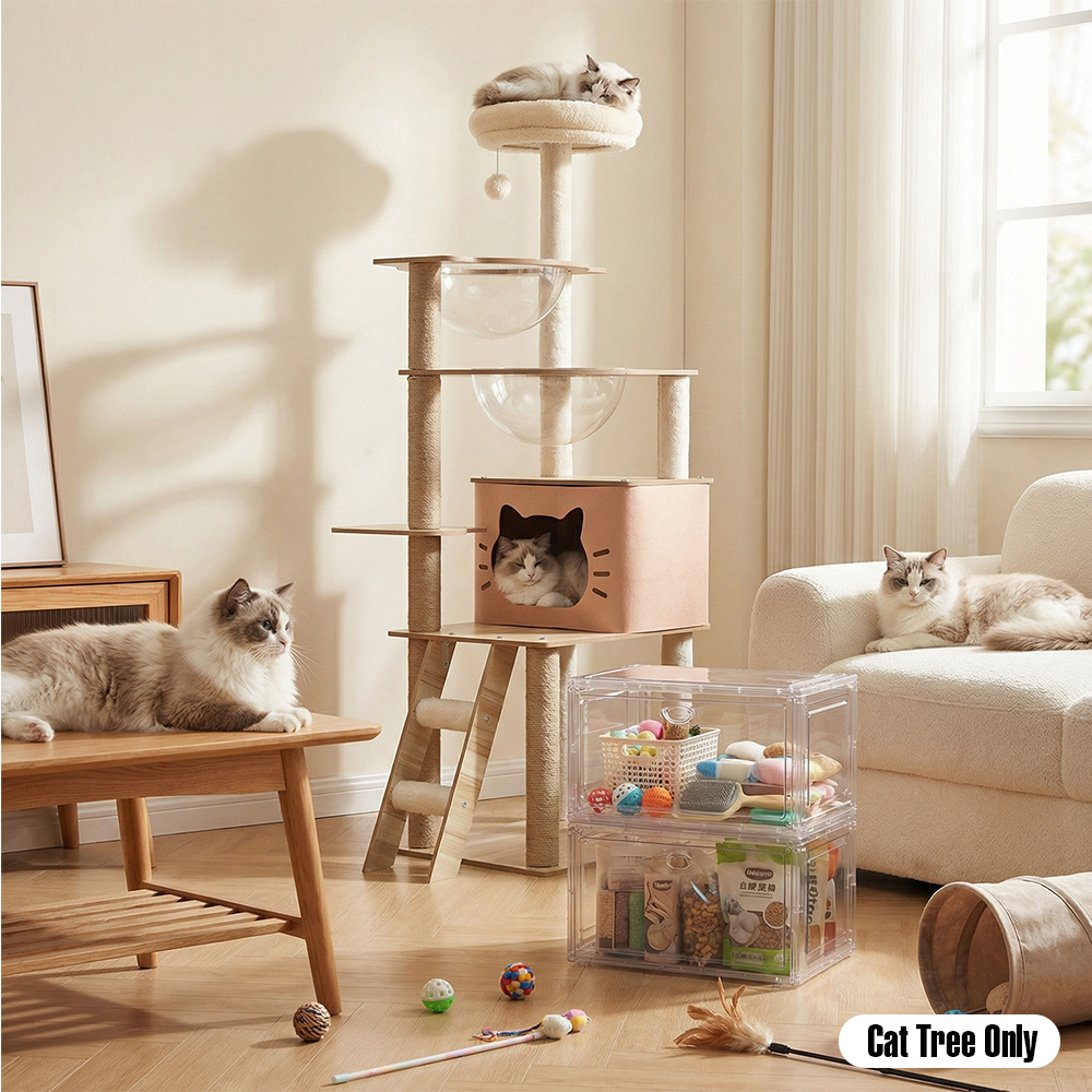 TEMU Wooden Cat Tree Tower, Cat Towers With Plush-covered Scratching Posts, Activity Balls And Detachable Sleeping House, Multi-level Cats Condo For