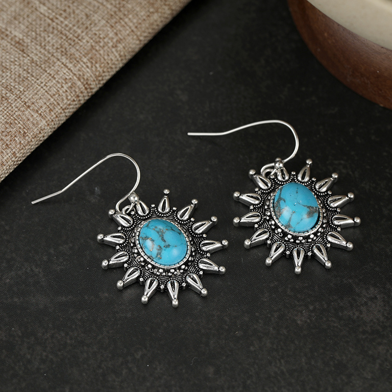 Vintage Ethnic Style Turquoise Sunflower Earrings