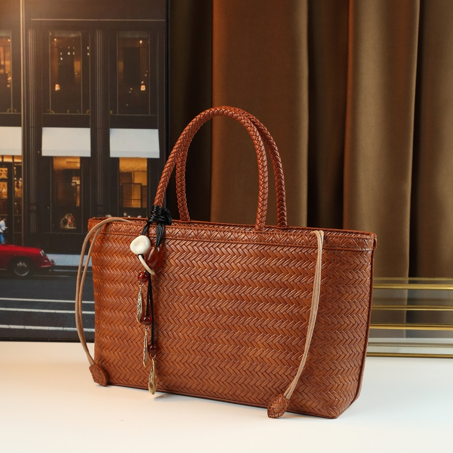 Coffee Brown Large Tote Bag worn on model