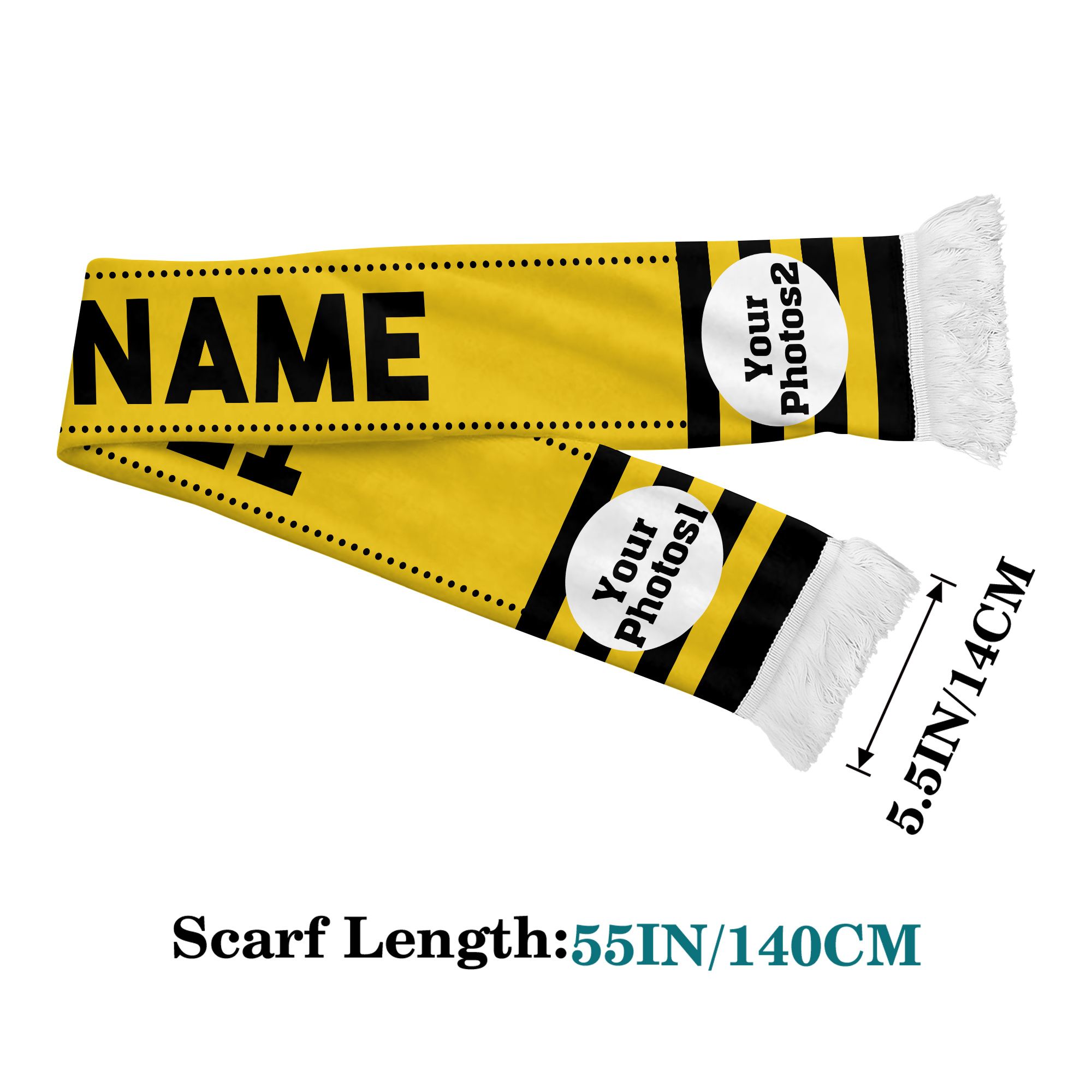 E-shop Personalisierbarer -Schal - Gelb-Schwarzer Fan-Schal mit personalisiertem Foto und Text für Fußballspiele, Stadionunterstützung und