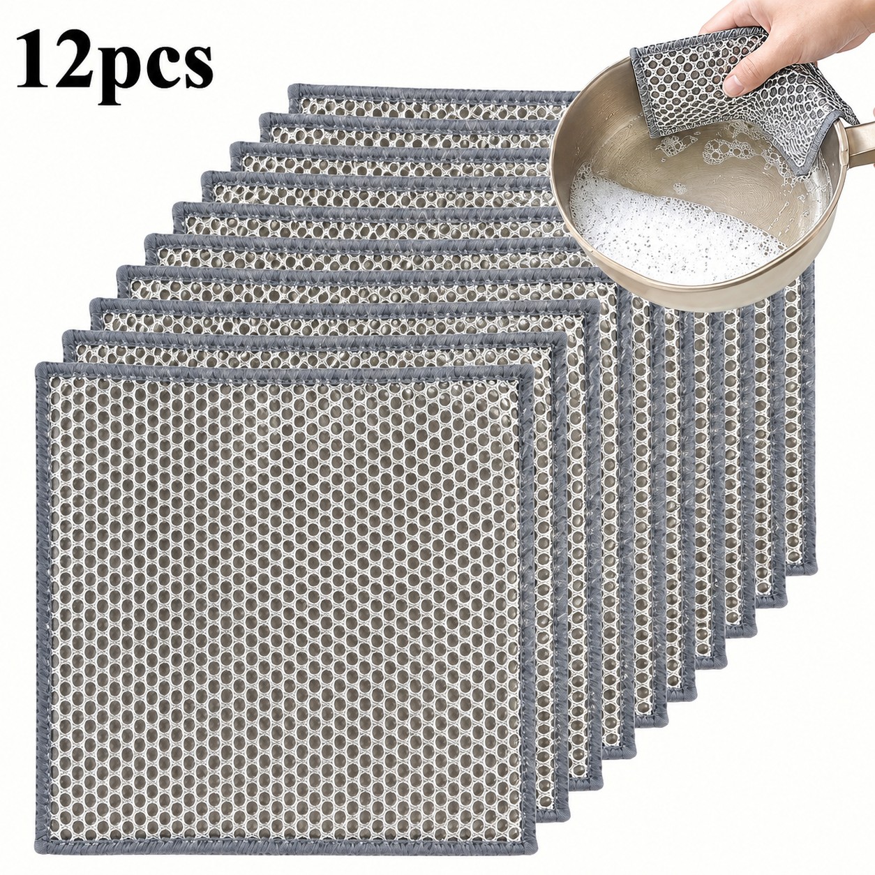 TEMU 12pcs Reusable Mesh Scrubbing Pads, Durable Dishwashing Cleaning Cloths For Kitchen, Bathroom & Grease Removal